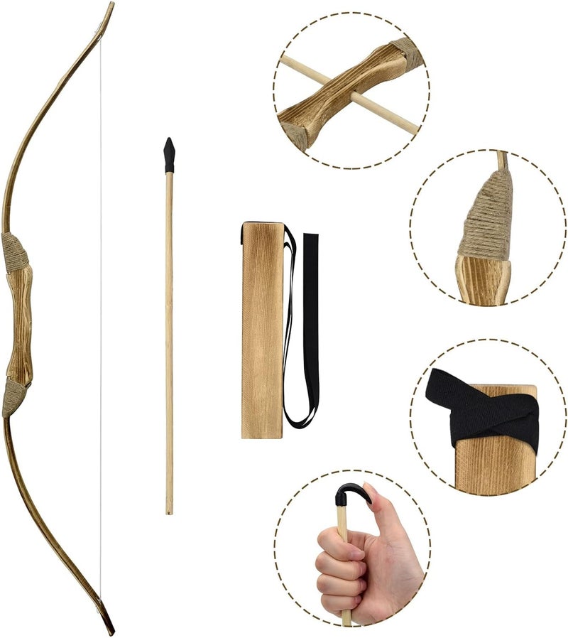 Basbon Kids Bow and Arrow Set, 32 Inch Archery Set Handmade Wooden Toy Bow and Arrow for Kids 4-6 8-12, Cosplay Game Costume Prop Play, 1 Bows 1 Quivers and 10 Wood Arrows, Gifts for Youth Boys & Girls - Image 4